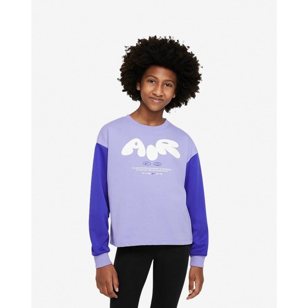 Nike Air Girls Long Sleeve Crew Neck Sweatshirt Top Purple Blue Large